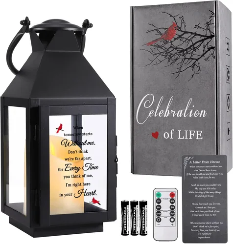 Vista 10 de Linterna conmemorativa con vela LED parpadeante y temporizador remoto, regalo de condolencias y duelo, recuerdo conmemorativo impreso UV