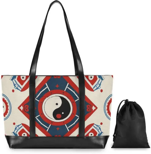 Vista 2 de Chinese Culture Bagua Pattern Portable tote bag laptop with zipper laptop tote bags for work for ladies with maletin ejecutivo para mujer