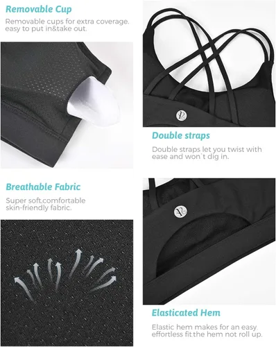 Vista 4 de RUNNING GIRL - Brasier deportivo con tirantes delgados para mujer, brasier de yoga con soporte medio, copas extraíbles y espalda cruzada sexy