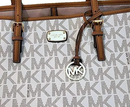 Vista 3 de Michael Kors Jet Set Travel Brown Large Carryall Tote MK Signature Bag