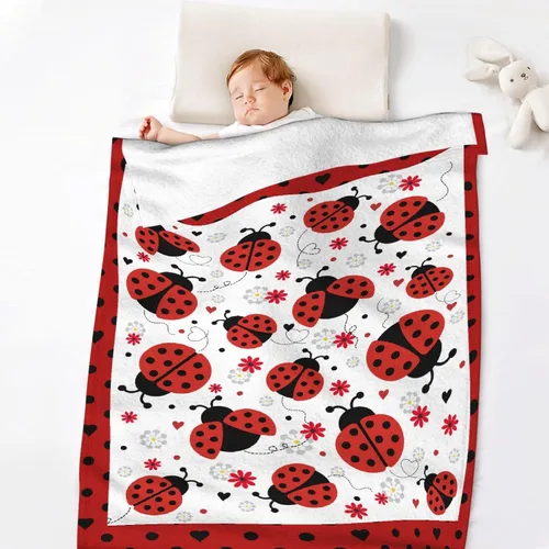 Vista 6 de Manta de franela de mariquita para regalo, ultra suave y acogedora, manta de forro polar ligera y mullida, manta de felpa cálida para sofá, cama, 30