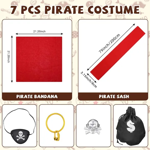 Vista 3 de 7 piezas de accesorios de disfraz de pirata para Halloween para niños