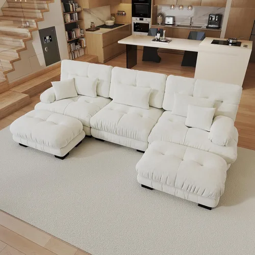 Vista 17 de Sofá modular de gran tamaño de 94 pulgadas, sofás seccionales grandes de color beige y blanco para sala de estar, juego de sofá de terciopelo, sofás