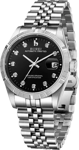 Vista 5 de BUREI Reloj automático de lujo para hombre, de acero inoxidable, dos tonos, con cuerda automática, Reloj automático, movimiento de cuarzo, cuerda