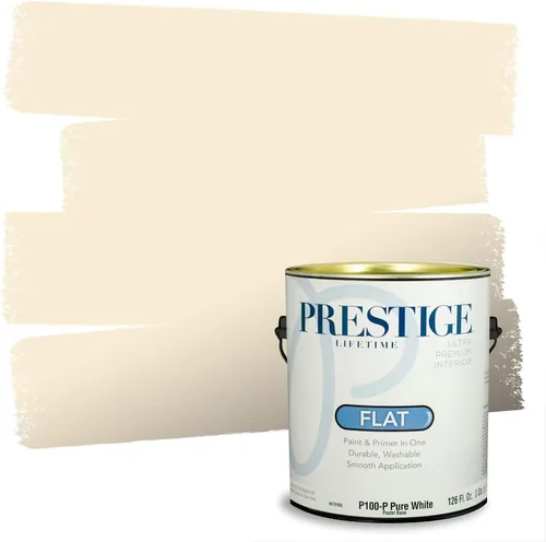 Vista 140 de PRESTIGE Pinturas de pintura exterior e imprimación en uno, 1 galón, plano, combinación comparable de Benjamin Moore* Manzanilla*