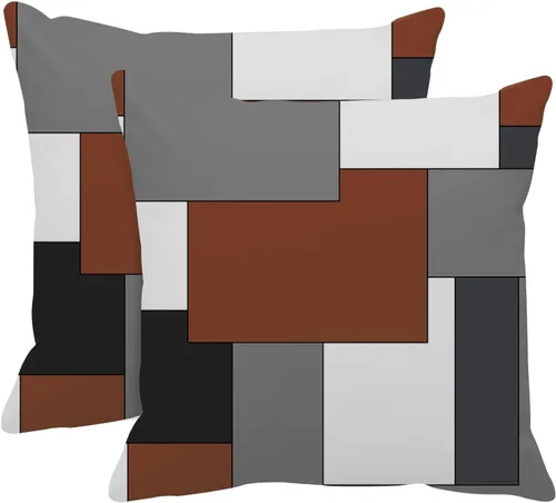 Vista 21 de Emvency Juego de 2 fundas de almohada geométricas marrones, color negro, gris, blanco, pintura abstracta a cuadros, funda de almohada decorativa