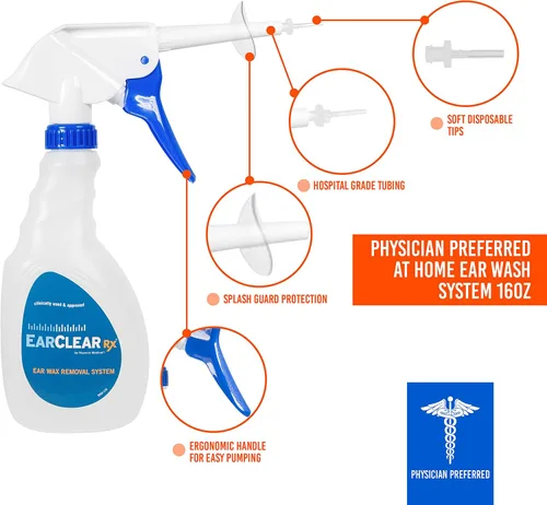 Vista 2 de EarClear RX - Kit completo de sistema de lavado de oídos con otoscopio (kit rígido, 3 puntas)