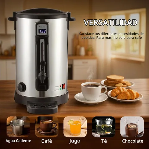 Vista 5 de Urna de café de 30 tazas de acero inoxidable de doble pared, cafetera comercial de 9L con función de mantener el calor, cafetera para eventos