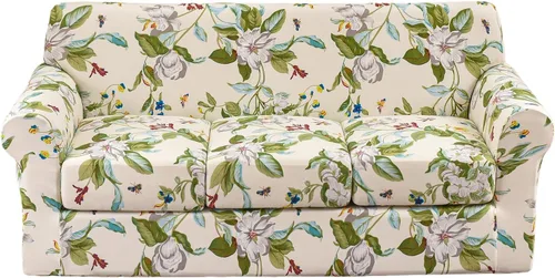 Vista 65 de KRFOONN Funda de sofá de 4 piezas con estampado para sofás de 3 cojines, funda elástica con 3 fundas de cojín separadas, protector de muebles