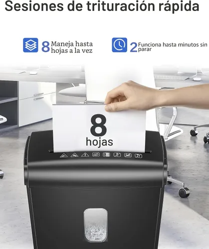 Vista 2 de Locksworth Trituradora de papel de microcorte de 8 hojas, alta seguridad P4, contenedor de 4 galones, funcionamiento continuo de 2 minutos, uso