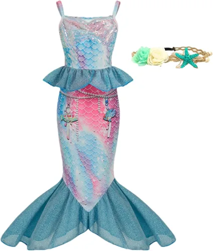 Vista 15 de Disfraz de sirena para niñas pequeñas, vestido de sirena para Halloween, vestido de princesa