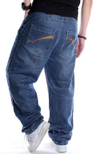 Vista 4 de Y2K Jeans - Pantalones de mezclilla para hombre, estilo hip hop, estilo vintage, bordados, estilo gótico, recto, holgados, pierna ancha