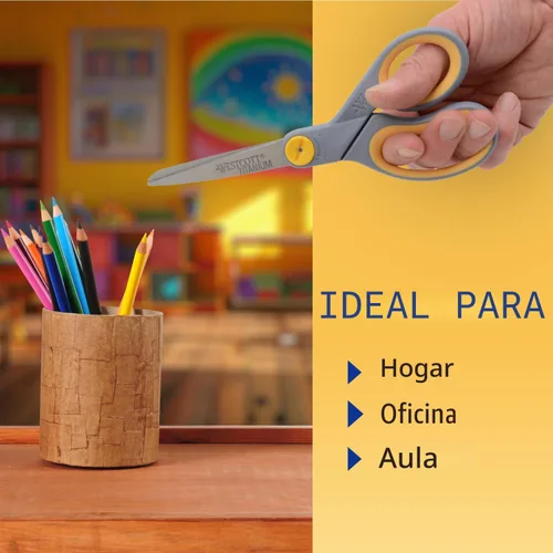 Vista 4 de Westcott Tijeras de titanio de 8 pulgadas con función de deslizamiento ajustable para oficina y hogar - Gris/Amarillo