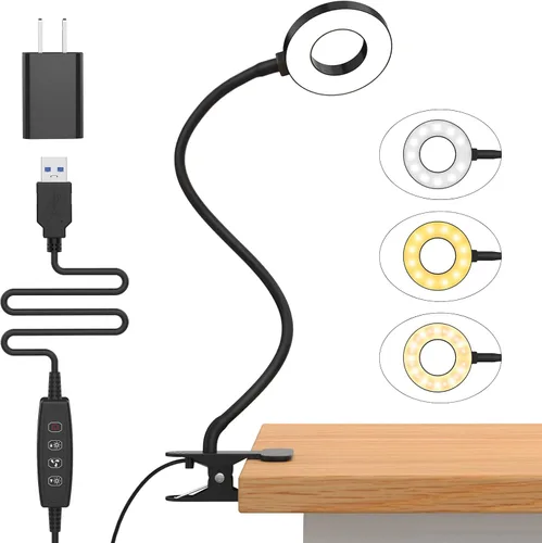 Vista 8 de Lámpara de escritorio iZELL, [3 modos de color y 10 niveles de brillo] luz LED de lectura con abrazadera, brazo flexible de silicona, luz de libro