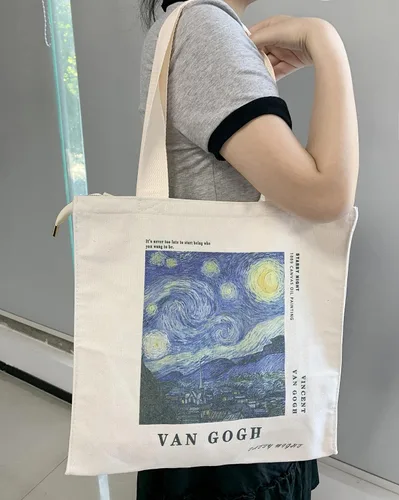 Vista 6 de Bolsa de lona estética con cremallera bolsillo interior para mujer, para ir de compras