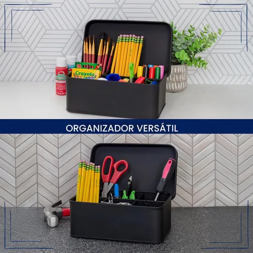 Vista 7 de AuldHome Design Caja de Bolsitas de Té Enlozada (Negro), Lata de Almacenamiento de Té de Estilo Clásico y Elegante