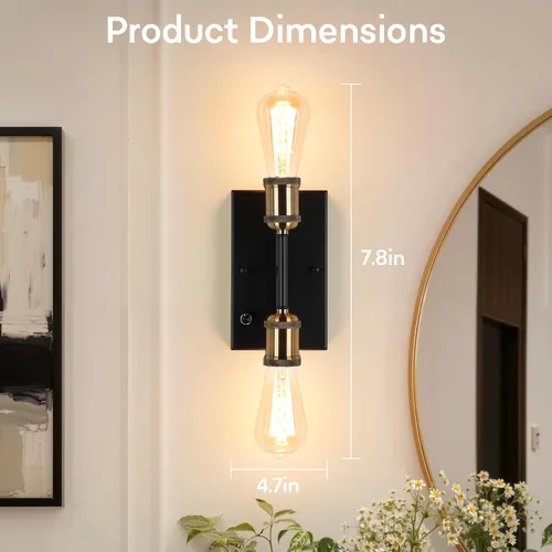 Vista 10 de Lightess Aplique de pared de baño con interruptor regulable estilo casa