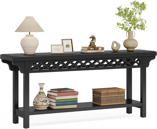 Vista 8 de Tribesigns Mesa Consola Larga de Madera Maciza de 70.8 Pulgadas, Mesa de Entrada Estilo Granja con Almacenamiento, Mesa de Sofá Estrecha Mesa