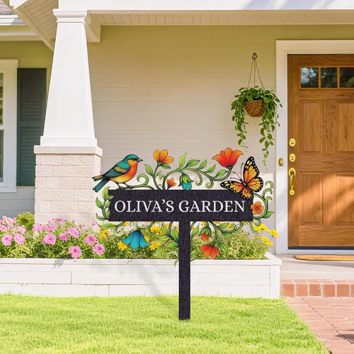 Vista 3 de Letreros de jardín personalizados con estacas, arte de metal personalizable con estaca de patio, decoración colorida de jardín de colibrí