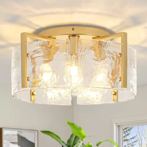 Vista 10 de Lámpara de techo semiempotrada moderna negra de 15 pulgadas, accesorios de iluminación de pasillo, 3 luces de techo de vidrio para entrada, isla