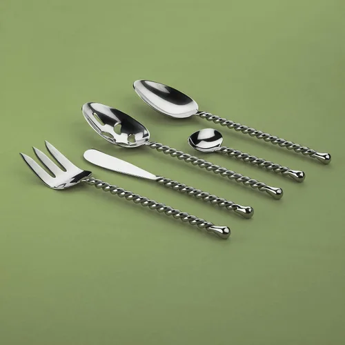 Vista 2 de Gourmet Settings - Juego de cubiertos de anfitriona de 5 piezas - Colección Silver Tear - Juego de cubiertos de metal pulido - Utensilios de cocina