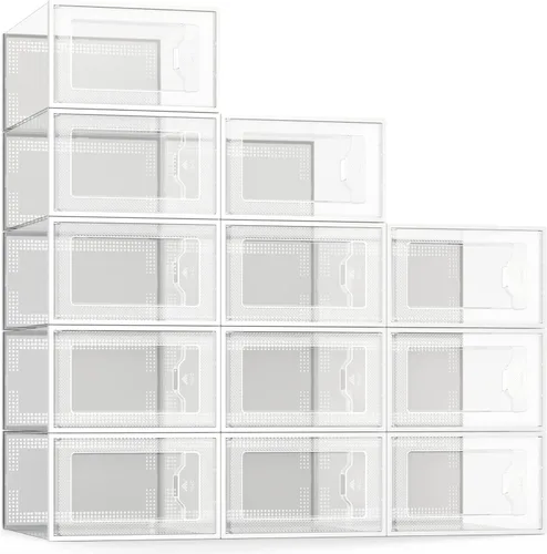 Vista 10 de 12 cajas de almacenamiento de zapatos, de plástico transparente apilable, organizador de zapatos para armario, contenedores de zapatos apilables