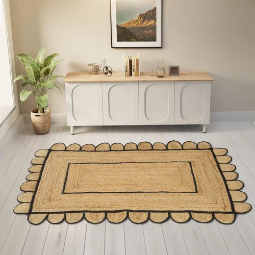 Vista 5 de GRUHUM Alfombra rectangular de yute de fibra natural, tejida a mano, estilo bohemio, reversible, respetuosa con el medio ambiente, trenzada, suave