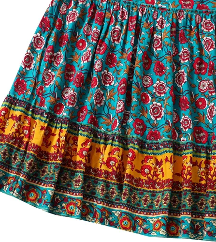 Vista 56 de Milumia Women Boho Vintage Floral Print Long Skirt Summer Tiered Maxi Skirt
