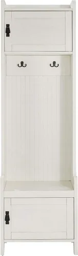 Vista 2 de Crosley Furniture Fremont - Árbol de pasillo con armarios de almacenamiento y ganchos para colgar percheros, color blanco envejecido