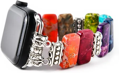 Vista 9 de Natural Stone Imperial Jasper Bracelet Beaded-Bands Compatibe with iWatch Series11 10 9 8 7 6 5 4 3 2 1, Handmade Elastic Stretch Beaded Strap For