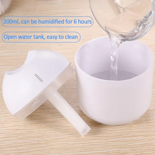Vista 6 de Humidificador pequeño humidificador de aire de niebla fría, funcionamiento silencioso, apagado automático, mini humidificador con luz LED