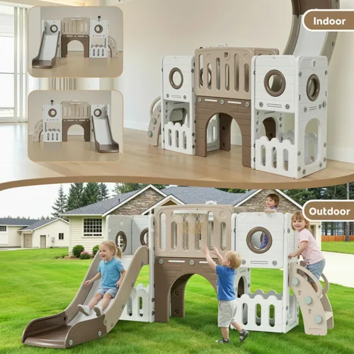 Vista 6 de Arlopu Juego de Tobogán 9 en 1 para Niños Pequeños, Set de Juego de Escalador y Tobogán Grande para Niños con Pendiente Larga, Telescopio, Espacio
