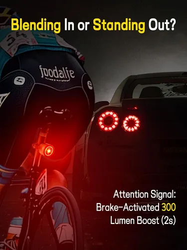 Vista 3 de Luz trasera de bicicleta de brillo variable, luz trasera de bicicleta con detección de freno, 800 mAh USB-C recargable, 4 modos de iluminación, IPX6