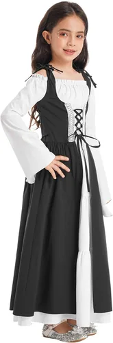 Vista 3 de TiaoBug Vestido de princesa medieval para niñas, vestido de feria renacentista, disfraz de niño, vestido victoriano vintage