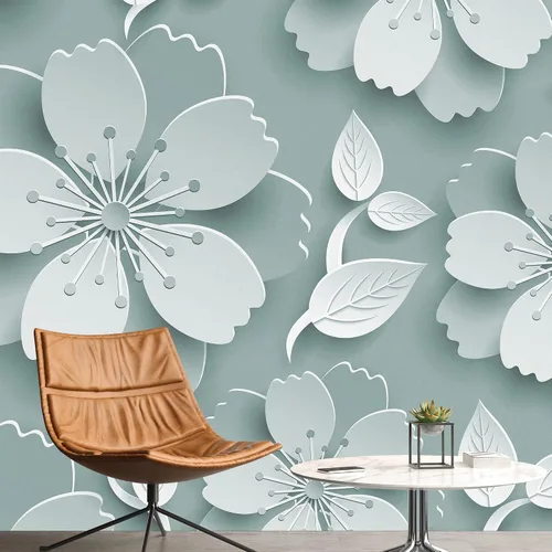 Vista 40 de NWT Calcomanía removible de pared/mural blanco pastel azul margarita, naturaleza, desierto, arte digital, arte moderno, decorativo, floral