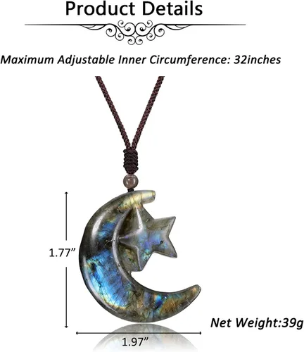 Vista 6 de Jovivi Collar de cristal de labradorita para hombres y mujeres, piedra preciosa natural tallada búho nueve colas zorro curativo piedra curativa