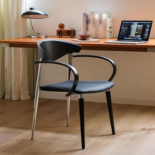 Vista 2 de sillas de comedor Wooden Dining Chairs, Mid-Century Modern Kitchen Chair with Curved Backrest and Metal Legs, Living Room Modern Kitchen(Blue)