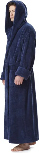 Vista 2 de Arus Bata de forro polar para hombre, bata de baño turca larga con capucha