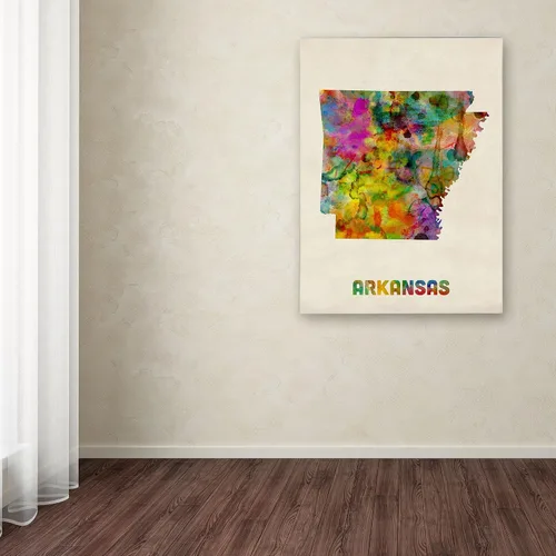 Vista 3 de Trademark Fine Art Lienzo decorativo para pared, diseño de mapa de Arkansas de Michael Tompsett, 18 x 24 pulgadas