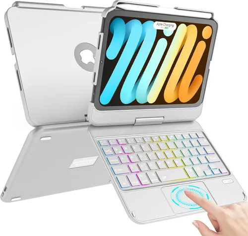 Vista 10 de TaIYanG Funda de teclado para iPad mini 7 A17 Pro 2024 y Mini 6, funda de teclado con trackpad retroiluminado de 7 colores para iPad mini 6ª