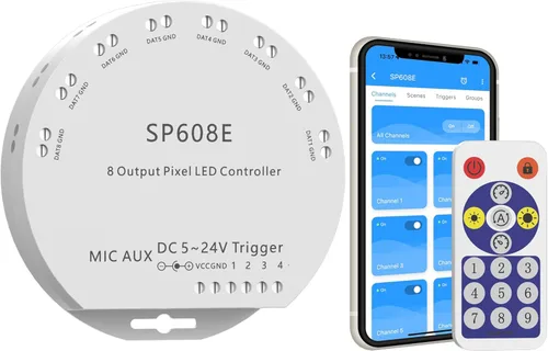 Vista 10 de PAUTIX Controlador de música LED Bluetooth 12 en 1, controlador de color completo SP630E, control de aplicación iOS/Andriod compatible con casi