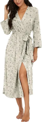 Vista 18 de VINTATRE Bata tipo kimono para mujer, bata larga de punto, ligera, suave, ropa de dormir con cuello en V, casual, ropa de descanso para mujer Verde