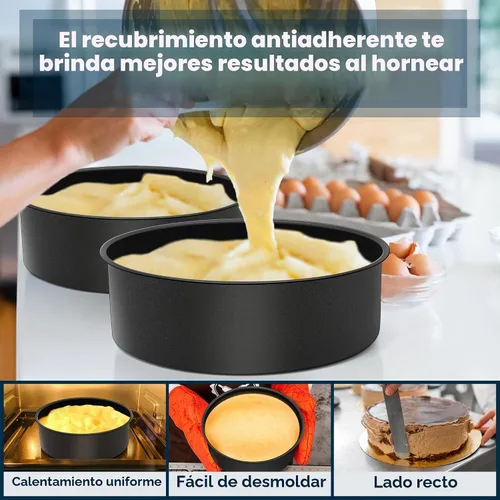 Vista 4 de E-far Juego de 2 moldes para pasteles de 9½ x 3 pulgadas, moldes redondos de acero inoxidable antiadherentes para hornear pasteles de cumpleaños