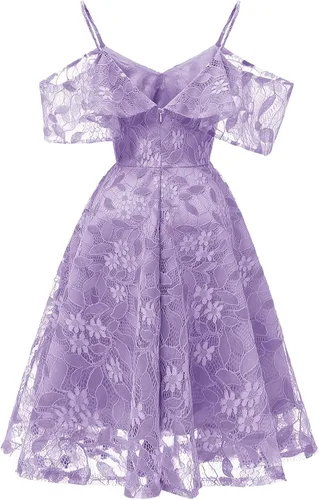 Vista 3 de Vestido de encaje floral para mujer, vestido de fiesta de graduación, cóctel, manga con volantes, casual, otoño, vestido plisado
