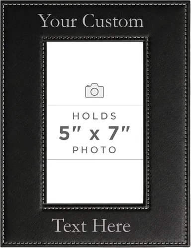 Vista 48 de Marco de fotos de piel sintética de cuero sintético grabado para añadir tu texto personalizado para colgar o en la mesa, marco de fotos familiares