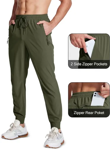 Vista 3 de MAGCOMSEN Pantalones deportivos para hombre con bolsillos con cremallera, pantalones deportivos ligeros para senderismo, correr, entrenamiento