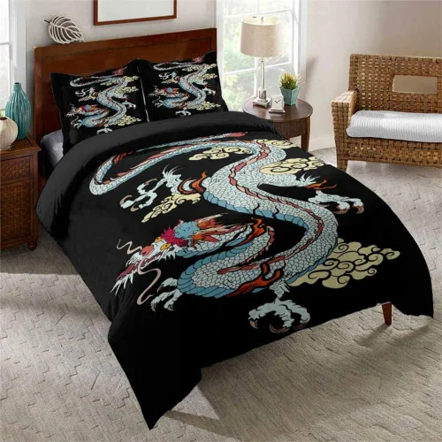 Vista 3 de Juego de ropa de cama 3D con estampado de dragón chino, tamaño Queen, ropa de cama con funda de almohada, textiles para el hogar, tamaño individual