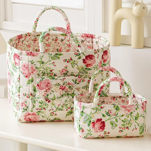 Vista 4 de vctops Paquete de 2 cestas de almacenamiento acolchadas de tela bohemia floral (Floral G)