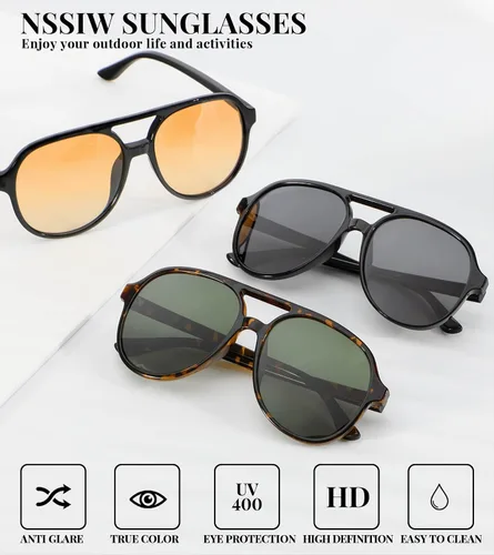 Vista 3 de NSSIW Lentes de sol estilo aviador retro para mujeres y hombres, polarizados vintage de los años 70 con protección UV