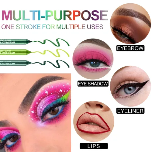 Vista 6 de Juego de 3 lápices delineadores de ojos coloridos, lápiz de sombra de ojos, kit de delineador de ojos perlado metálico con purpurina para mujeres